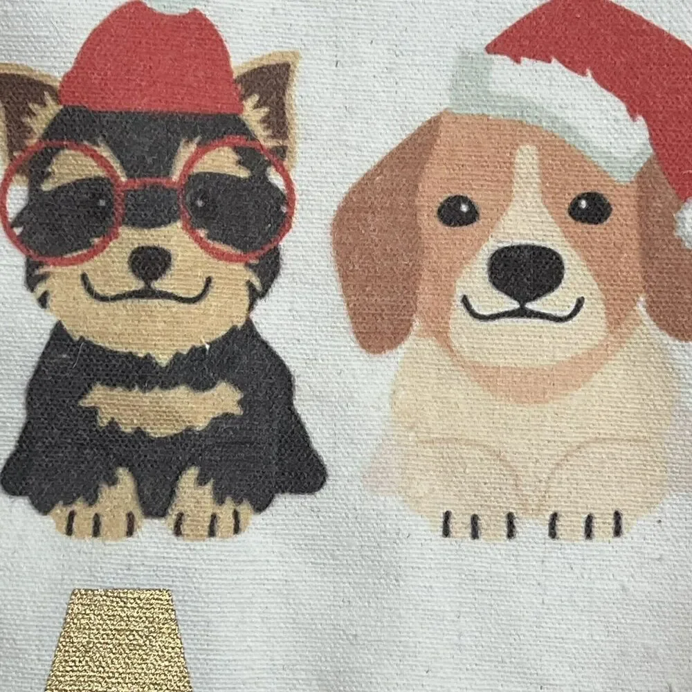 Woven Drawstring Holiday Puppy Dogs Christmas Gift‎ Bag 12